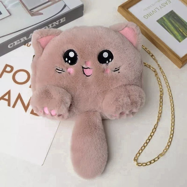 Get Cute Plush Cat Furr Girls Crossbody Bags