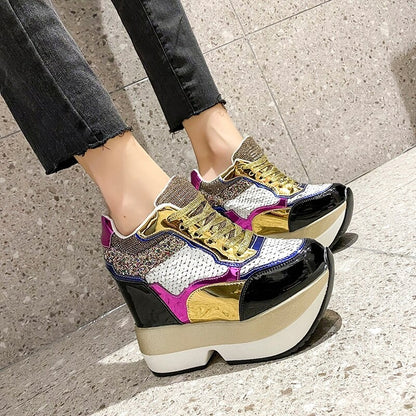 Get Fashion Sequins High Golden Heels Female Sneakers