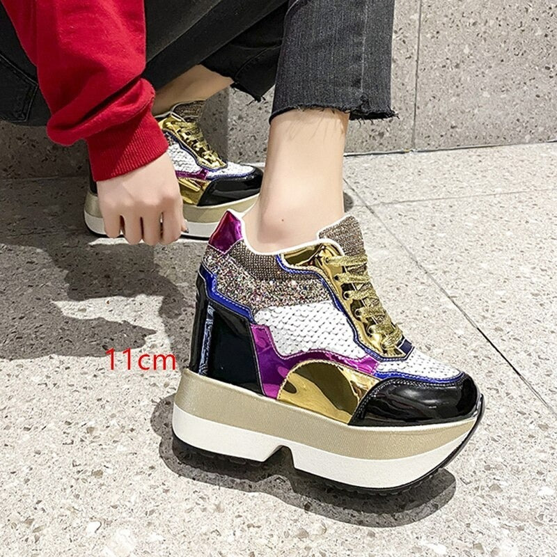 Get Fashion Sequins High Golden Heels Female Sneakers