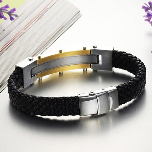 Top Quality Genuine Leather and 316 Stainless Steel Men Bracelet