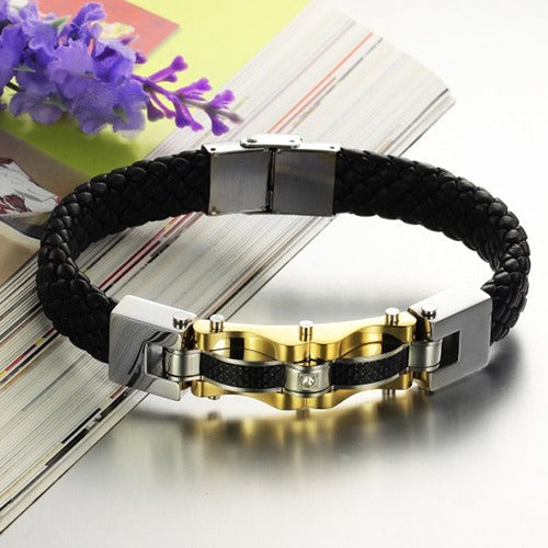 Top Quality Genuine Leather and 316 Stainless Steel Men Bracelet