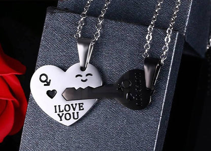 EshaalFashion Heart Lock Double Necklace for Men and Women