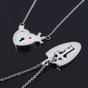 Crown Love Heart Necklaces Set Key Pendant Stainless Steel Couple Jewelry