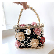 Get Beautiful Flower with Pearl Top Handle Clutch