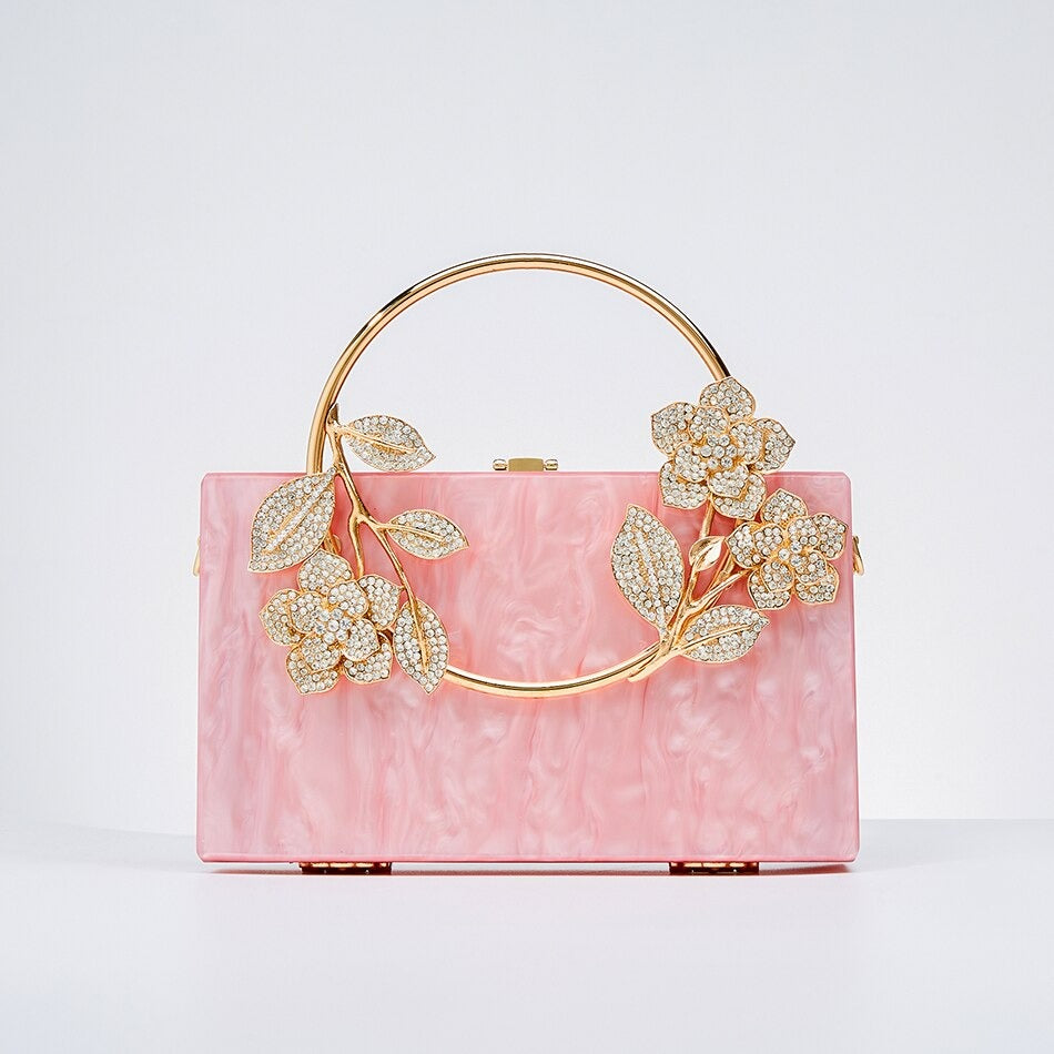 Get Beautiful Acrylic Floral Stones Hand Clutch