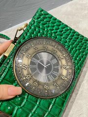 Crocodile Pattern Luxurious Vintage Clock Cross Body Bag