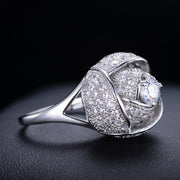 Fashion new style women ring rhodium color rose flower female ring with 5mm 0.5ct cz stone noble design ring