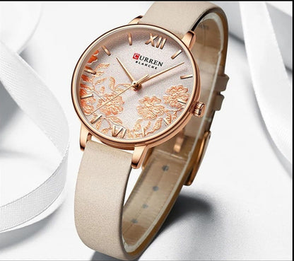 CURREN Stainless Steel Wristwatch for Women Rose Clock – Leather Belt - Eshaal Fashion