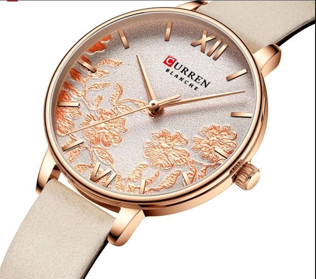 CURREN Stainless Steel Wristwatch for Women Rose Clock – Leather Belt - Eshaal Fashion