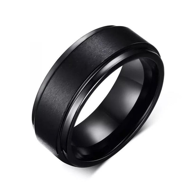 Men Black Tungsten Carbide Ring Center Force