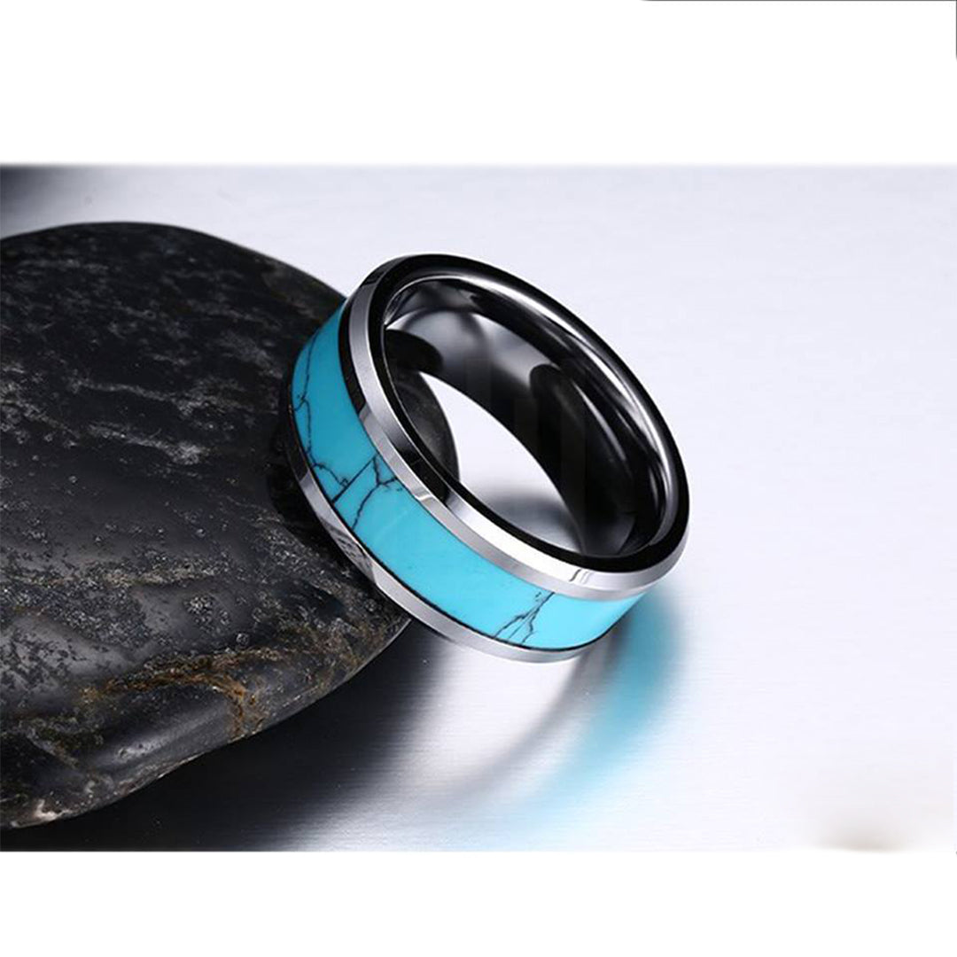 Men Bezel Aqua Tungsten Ring