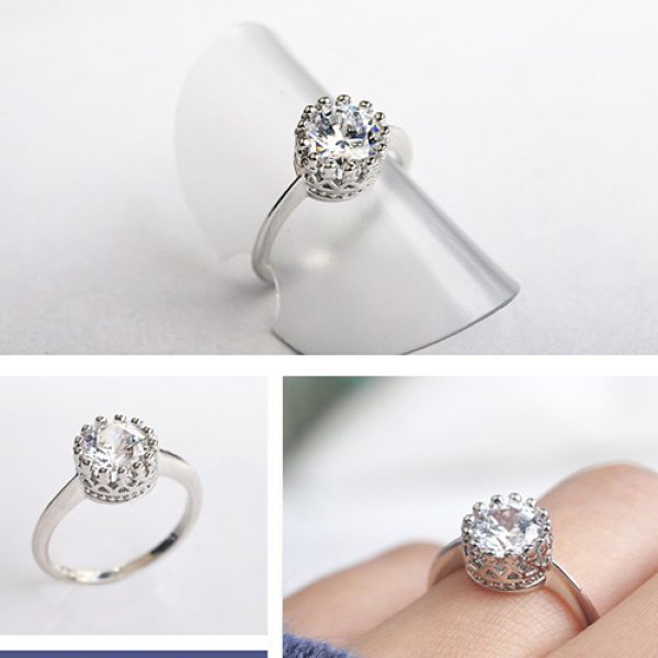 Silver plated crystal stone ring